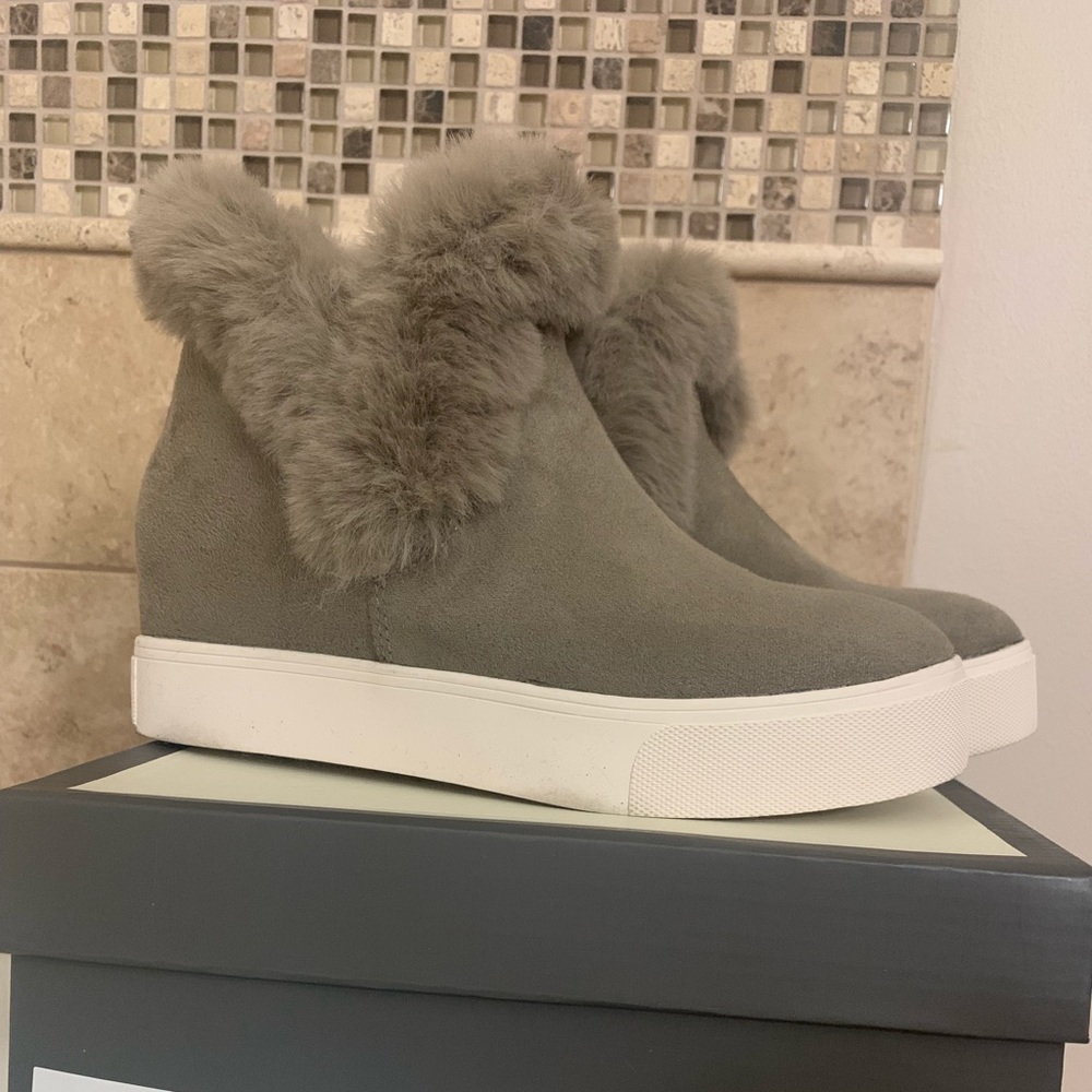 J Slides Taupe wedge boots